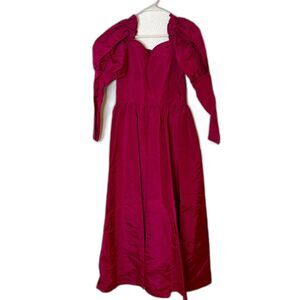 Vintage 80s Fuchsia Pink Taffeta Prom Dress Puffy Sleeve Formal Gown Size S
